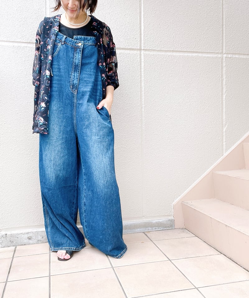 リメイク風サロペットデニムワイドパンツ | TO