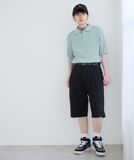 ツータック ワイド ハーフパンツ　ブラック