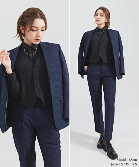 《BOYSHE Stripe Suit》シングルブレスト＆スリムスラックス【セットアップ】ストライプ ネイビー