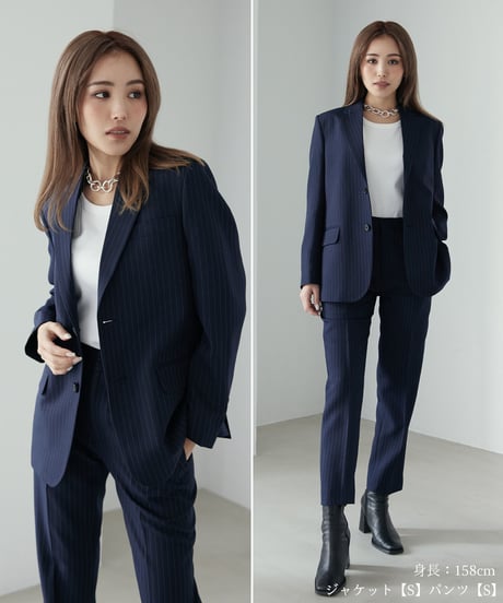 《BOYSHE Stripe Suit》シングルブレスト＆スリムスラックス【セットアップ】ストライプ ネイビー