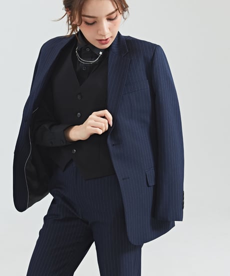 《BOYSHE Stripe Suit》シングルブレスト＆スリムスラックス【セットアップ】ストライプ ネイビー