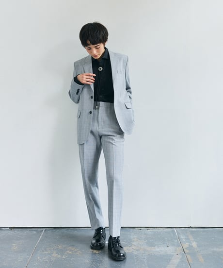 《BOYSHE Cool Summer CHECK Suit》シングルブレスト＆スリムスラックス【セットアップ】グレー