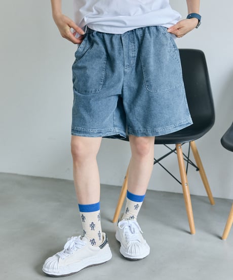 HEIHEI アルファベット おばけ デニムワイドハーフパンツ
