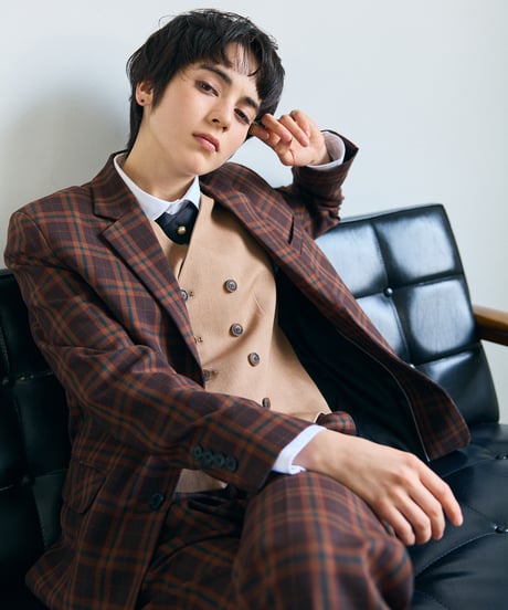 《BOYSHE Check Suit》シングルブレスト＆スリムスラックス【セットアップ】ブラウン