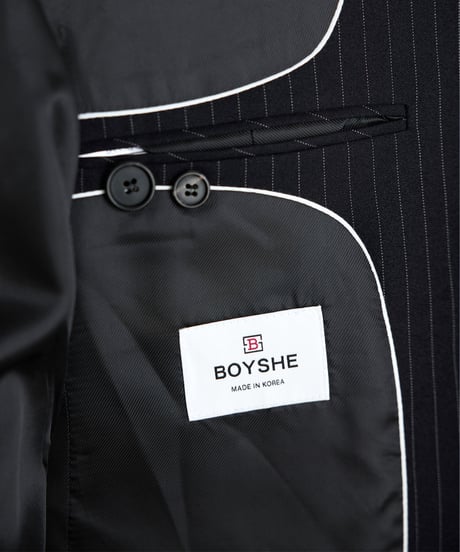 《BOYSHE Stripe Suit》シングルブレスト＆スリムスラックス【セットアップ】ストライプ ブラック