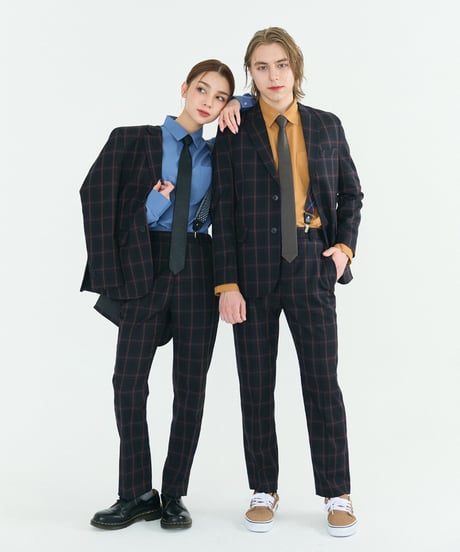 《BOYSHE Check Suit》シングルブレスト＆スリムスラックス【セットアップ】ネイビー