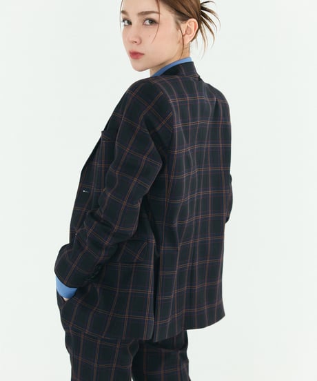 《BOYSHE Check Suit》シングルブレスト＆スリムスラックス【セットアップ】ネイビー
