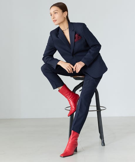 《BOYSHE Stripe Suit》シングルブレスト＆スリムスラックス【セットアップ】ストライプ ネイビー