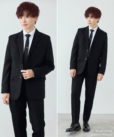 《BOYSHE Stripe Suit》シングルブレスト＆スリムスラックス【セットアップ】ストライプ ブラック