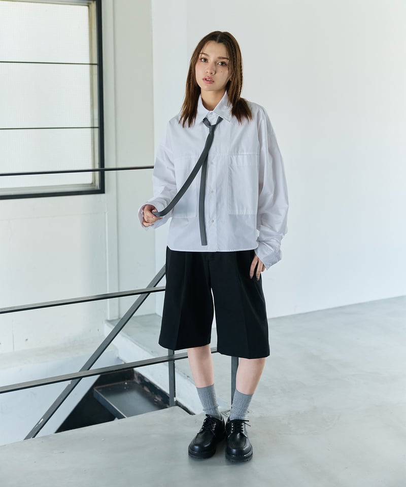 ツータック ワイド ハーフパンツ ブラック | BOYSHE ツータック ワイド ハーフパンツ ブラック | BOYSHE