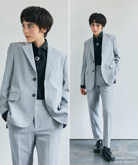 《BOYSHE Cool Summer CHECK Suit》シングルブレスト＆スリムスラックス【セットアップ】グレー