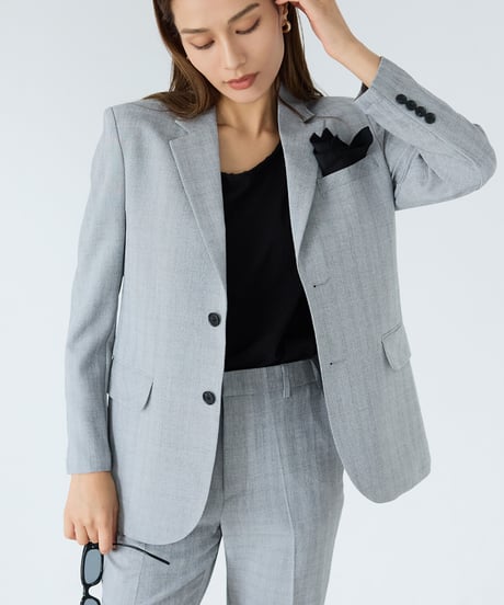 《BOYSHE Cool Summer CHECK Suit》シングルブレスト＆スリムスラックス【セットアップ】グレー