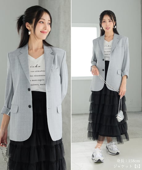 《BOYSHE Cool Summer CHECK Suit》シングルブレスト＆スリムスラックス【セットアップ】グレー