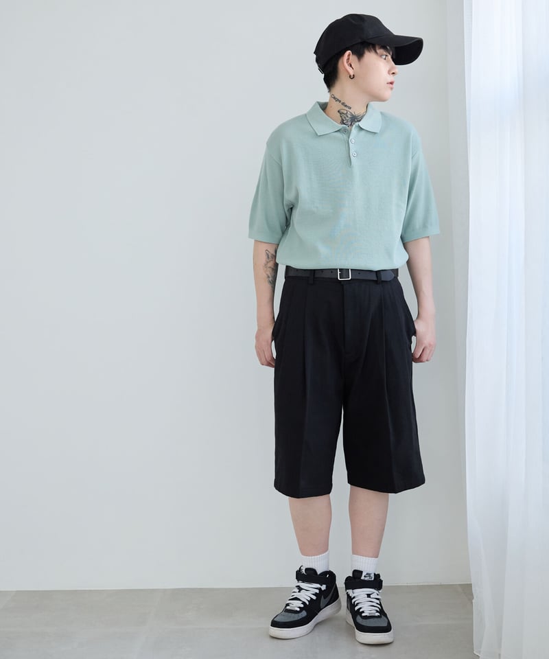 ツータック ワイド ハーフパンツ ブラック | BOYSHE ツータック ワイド ハーフパンツ ブラック | BOYSHE