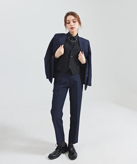《BOYSHE Stripe Suit》シングルブレスト＆スリムスラックス【セットアップ】ストライプ ネイビー