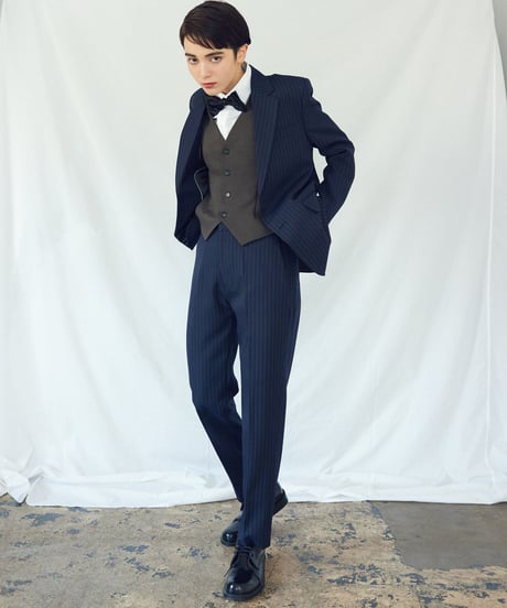 《BOYSHE Stripe Suit》シングルブレスト＆スリムスラックス【セットアップ】ストライプ ネイビー