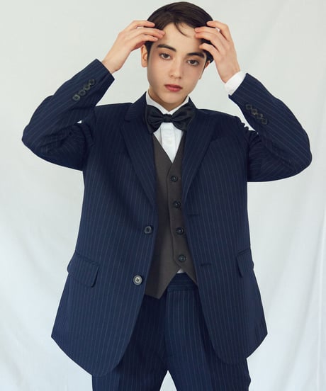 《BOYSHE Stripe Suit》シングルブレスト＆スリムスラックス【セットアップ】ストライプ ネイビー