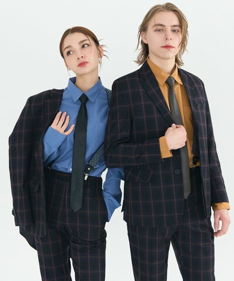 《BOYSHE Check Suit》シングルブレスト＆スリムスラックス【セットアップ】ネイビー