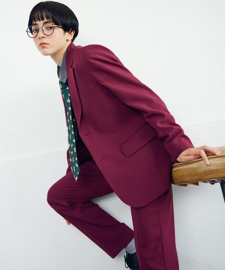 《BOYSHE Basic Suit》シングルブレスト＆スリムスラックス【セットアップ】ワインレッド