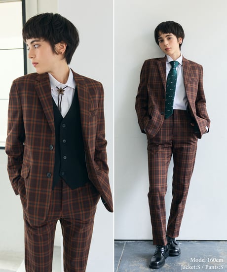 《BOYSHE Check Suit》シングルブレスト＆スリムスラックス【セットアップ】ブラウン