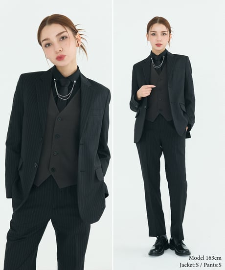 《BOYSHE Stripe Suit》シングルブレスト＆スリムスラックス【セットアップ】ストライプ ブラック