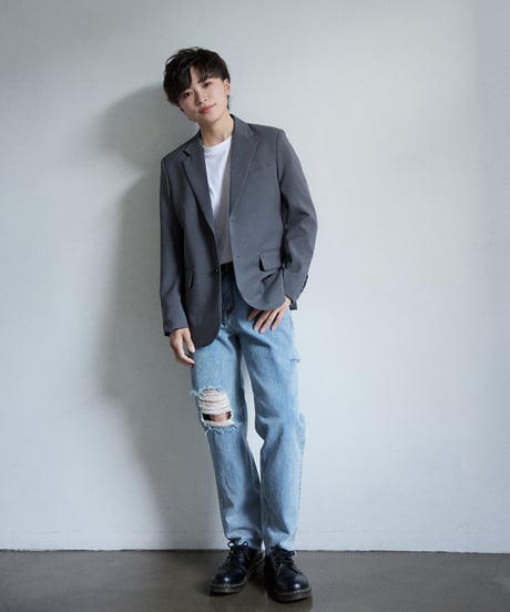 ハイウェストストレートダメージデニムパンツ 裾カットオフ【2 size】