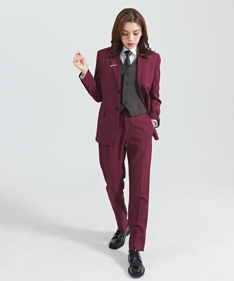 《BOYSHE Basic Suit》シングルブレスト＆スリムスラックス【セットアップ】ワインレッド