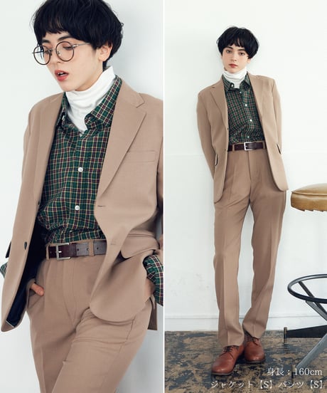 《BOYSHE Basic Suit》シングルブレスト＆スリムスラックス【セットアップ】ベージュ