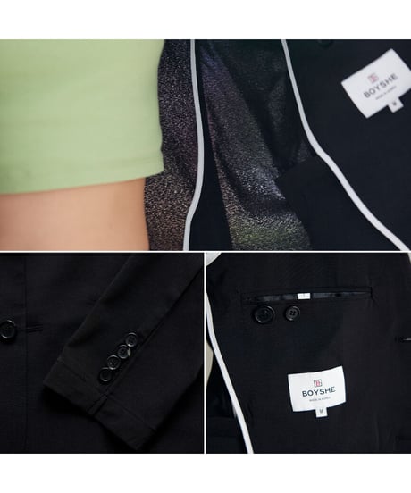 《BOYSHE Cool Summer Suit》シングルブレスト＆スリムスラックス【セットアップ】ブラック