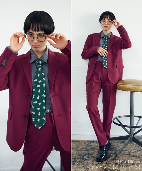 《BOYSHE Basic Suit》シングルブレスト＆スリムスラックス【セットアップ】ワインレッド