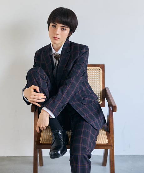 《BOYSHE Check Suit》シングルブレスト＆スリムスラックス【セットアップ】ネイビー