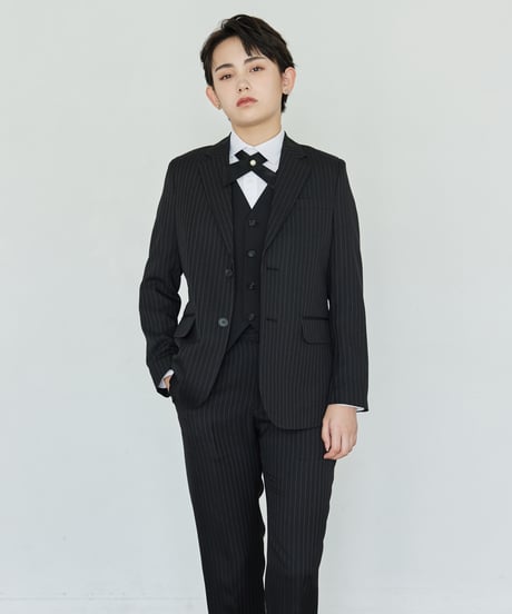 《BOYSHE Stripe Suit》シングルブレスト＆スリムスラックス【セットアップ】ストライプ ブラック