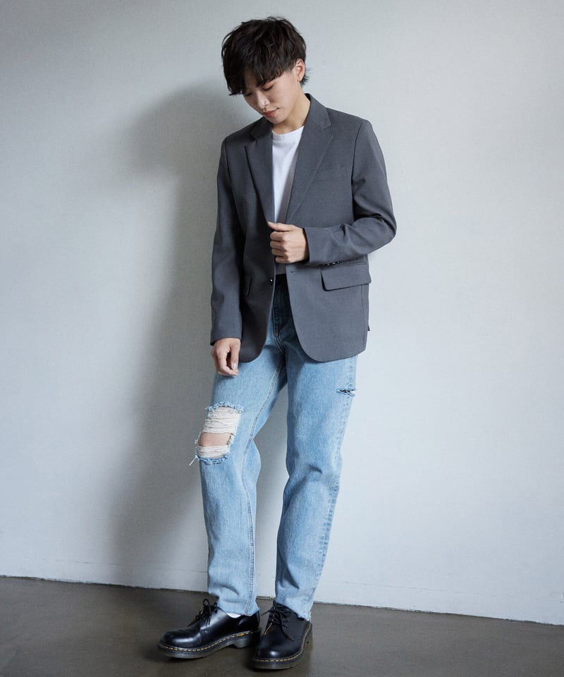 ハイウェストストレートダメージデニムパンツ 裾カットオフ【2 size 