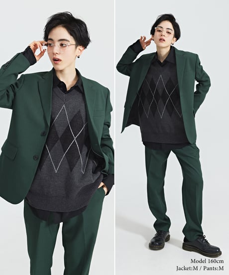 《BOYSHE Basic Suit》シングルブレスト＆スリムスラックス【セットアップ】グリーン