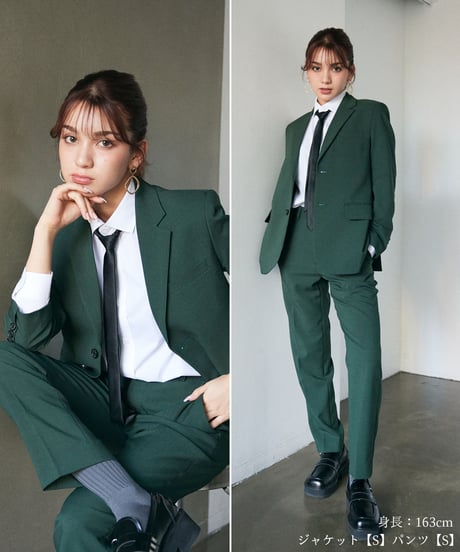 《BOYSHE Basic Suit》シングルブレスト＆スリムスラックス【セットアップ】グリーン