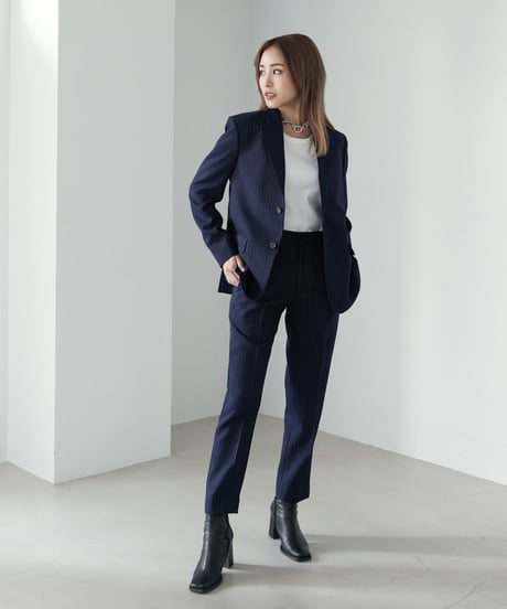 《BOYSHE Stripe Suit》シングルブレスト＆スリムスラックス【セットアップ】ストライプ ネイビー