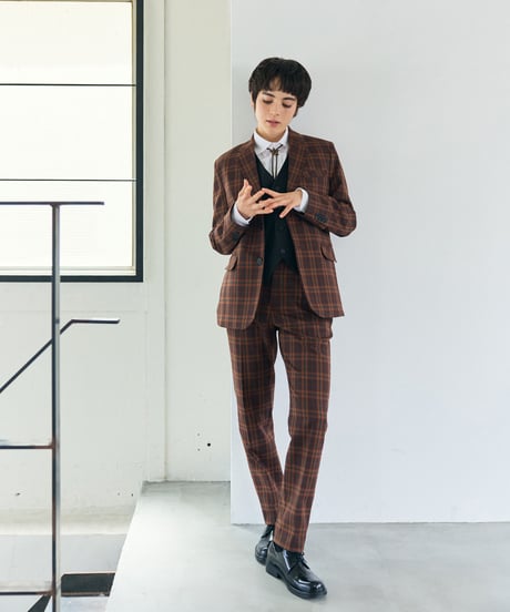 《BOYSHE Check Suit》シングルブレスト＆スリムスラックス【セットアップ】ブラウン
