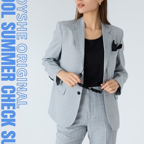 《BOYSHE Cool Summer CHECK Suit》シングルブレスト＆スリムスラックス【セットアップ】グレー