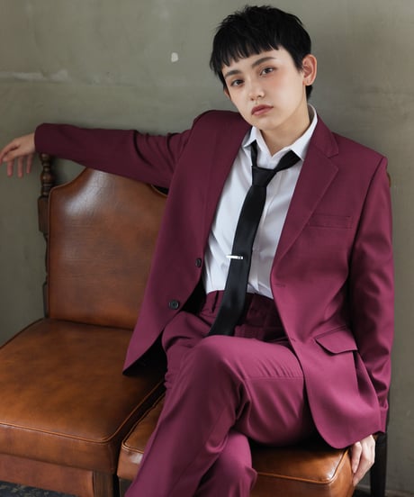 《BOYSHE Basic Suit》シングルブレスト＆スリムスラックス【セットアップ】ワインレッド