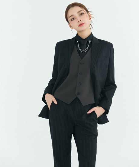 《BOYSHE Stripe Suit》シングルブレスト＆スリムスラックス【セットアップ】ストライプ ブラック