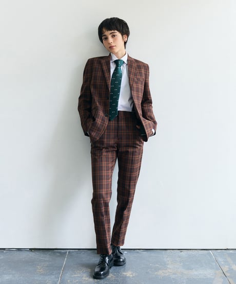 《BOYSHE Check Suit》シングルブレスト＆スリムスラックス【セットアップ】ブラウン