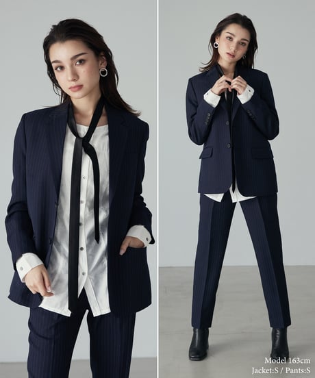 《BOYSHE Stripe Suit》シングルブレスト＆スリムスラックス【セットアップ】ストライプ ネイビー
