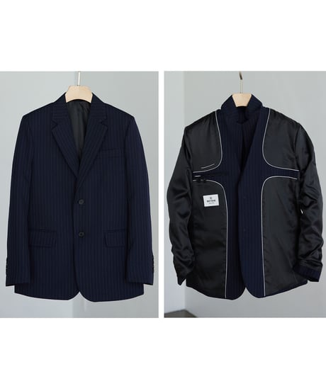 《BOYSHE Stripe Suit》シングルブレスト＆スリムスラックス【セットアップ】ストライプ ネイビー