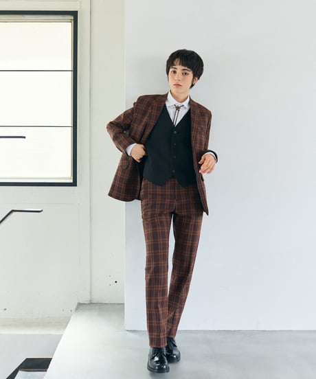 《BOYSHE Check Suit》シングルブレスト＆スリムスラックス【セットアップ】ブラウン