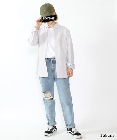 ハイウェストストレートダメージデニムパンツ 裾カットオフ【2 size】