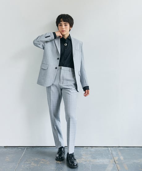《BOYSHE Cool Summer CHECK Suit》シングルブレスト＆スリムスラックス【セットアップ】グレー