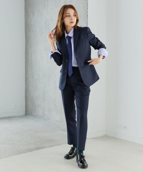《BOYSHE Stripe Suit》シングルブレスト＆スリムスラックス【セットアップ】ストライプ ネイビー