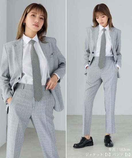 《BOYSHE Cool Summer CHECK Suit》シングルブレスト＆スリムスラックス【セットアップ】グレー