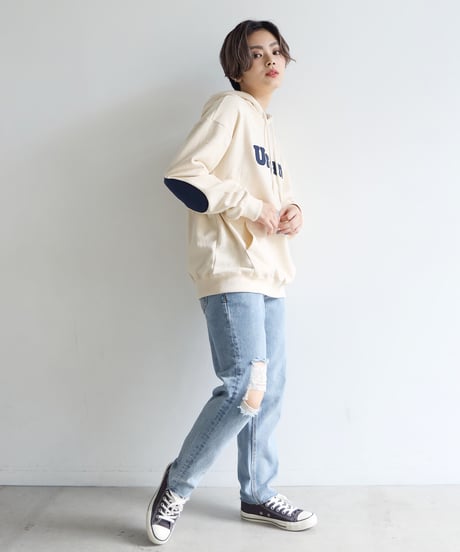 ハイウェストストレートダメージデニムパンツ 裾カットオフ【2 size】