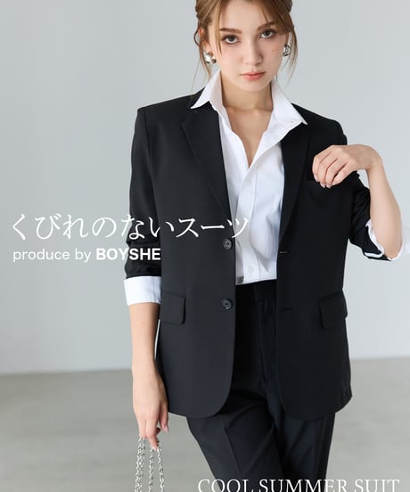 《BOYSHE Cool Summer Suit》シングルブレスト＆スリムスラックス【セットアップ】ブラック